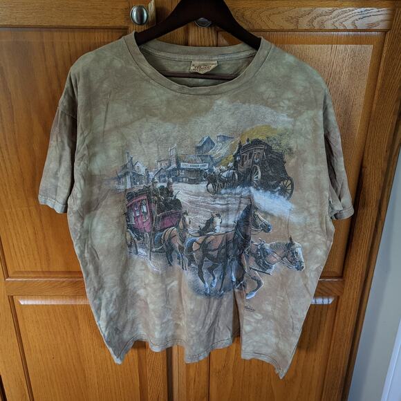 Vintage 1999 The Mountain Horse and Buggy Brown Tan T Shirt Men size L tie dye - Picture 1 of 4